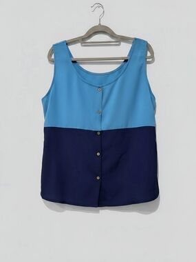 Hype Blue and Navy Colorblock Button-Front Tank